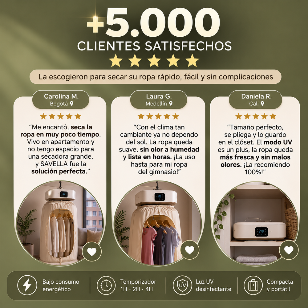 Secado profesional en casa SAVELLA™: ropa lista en 30 minutos